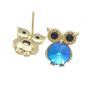 Copper Owl Stud Earrings Pave Crystal Glass Zircon Gold Plated, approx 10-14mm [FN38145]