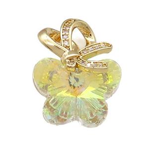 Yellow Crystal Glass Butterfly Pendant Copper Pave Zircon Gold Plated, approx 18-25mm [FN38147]