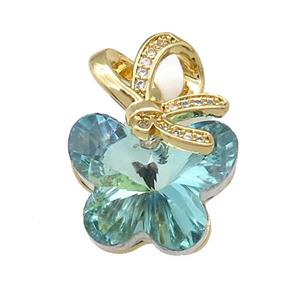 Aqua Crystal Glass Butterfly Pendant Copper Pave Zircon Gold Plated, approx 18-25mm [FN38149]