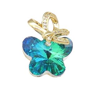 Crystal Glass Butterfly Pendant Copper Pave Zircon Gold Plated, approx 18-25mm [FN38150]