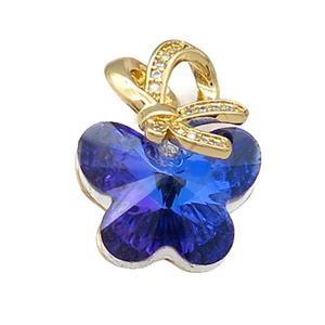 Crystal Glass Butterfly Pendant Copper Pave Zircon Gold Plated, approx 18-25mm [FN38153]