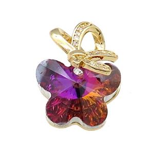 Crystal Glass Butterfly Pendant Copper Pave Zircon Gold Plated, approx 18-25mm [FN38154]