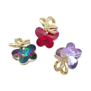 Crystal Glass Butterfly Pendant Copper Pave Zircon Gold Plated Mixed, approx 18-25mm [FN38156]