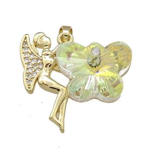 Copper Fairy Pendant Pave Crystal Glass Zircon Gold Plated, approx 18-25mm [FN38158]