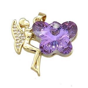 Copper Fairy Pendant Pave Crystal Glass Zircon Gold Plated, approx 18-25mm [FN38159]