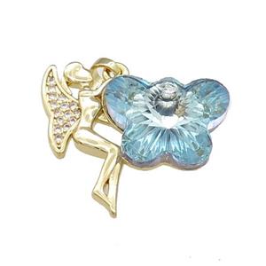 Copper Fairy Pendant Pave Crystal Glass Zircon Gold Plated, approx 18-25mm [FN38160]