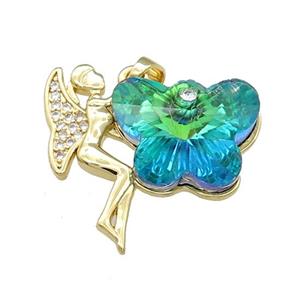 Copper Fairy Pendant Pave Crystal Glass Zircon Gold Plated, approx 18-25mm [FN38161]