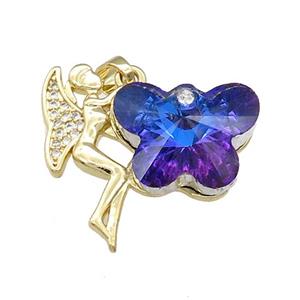 Copper Fairy Pendant Pave Crystal Glass Zircon Gold Plated, approx 18-25mm [FN38162]