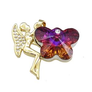Copper Fairy Pendant Pave Crystal Glass Zircon Gold Plated, approx 18-25mm [FN38163]