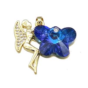 Copper Fairy Pendant Pave Crystal Glass Zircon Gold Plated, approx 18-25mm [FN38164]