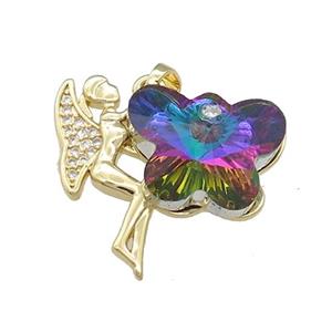 Copper Fairy Pendant Pave Crystal Glass Zircon Gold Plated, approx 18-25mm [FN38165]