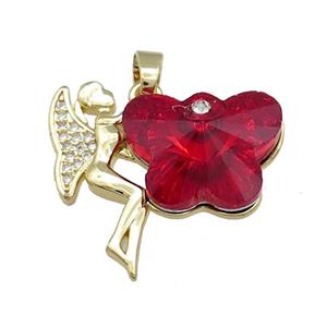 Copper Fairy Pendant Pave Crystal Glass Zircon Gold Plated, approx 18-25mm [FN38166]