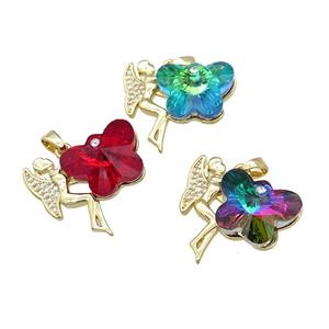 Copper Fairy Charms Pendant Pave Crystal Glass Zircon Gold Plated Mixed, approx 18-25mm [FN38167]