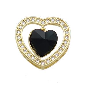 Copper Heart Pendant Pave Crystal Glass Zircon Gold Plated, approx 14mm, 25mm [FN38169]