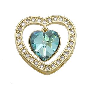 Copper Heart Pendant Pave Crystal Glass Zircon Gold Plated, approx 14mm, 25mm [FN38171]