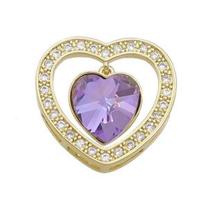 Copper Heart Pendant Pave Crystal Glass Zircon Gold Plated, approx 14mm, 25mm [FN38172]