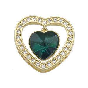 Copper Heart Pendant Pave Crystal Glass Zircon Gold Plated, approx 14mm, 25mm [FN38174]