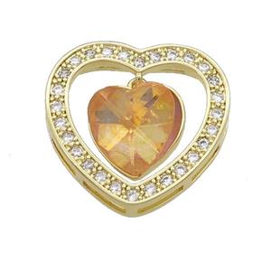 Copper Heart Pendant Pave Crystal Glass Zircon Gold Plated, approx 14mm, 25mm [FN38176]