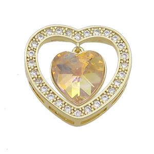 Copper Heart Pendant Pave Crystal Glass Zircon Gold Plated, approx 14mm, 25mm [FN38177]