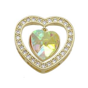 Copper Heart Pendant Pave Crystal Glass Zircon Gold Plated, approx 14mm, 25mm [FN38178]