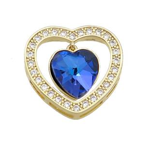 Copper Heart Pendant Pave Crystal Glass Zircon Gold Plated, approx 14mm, 25mm [FN38179]