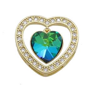 Copper Heart Pendant Pave Crystal Glass Zircon Gold Plated, approx 14mm, 25mm [FN38180]