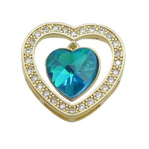 Copper Heart Pendant Pave Crystal Glass Zircon Gold Plated, approx 14mm, 25mm [FN38181]