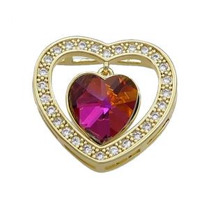 Copper Heart Pendant Pave Crystal Glass Zircon Gold Plated, approx 14mm, 25mm [FN38183]
