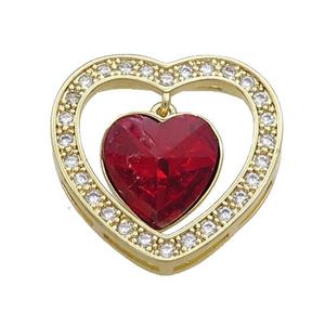 Copper Heart Pendant Pave Crystal Glass Zircon Gold Plated, approx 14mm, 25mm [FN38184]