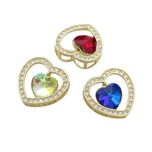 Copper Heart Pendant Pave Crystal Glass Zircon Gold Plated Mixed, approx 14mm, 25mm [FN38185]