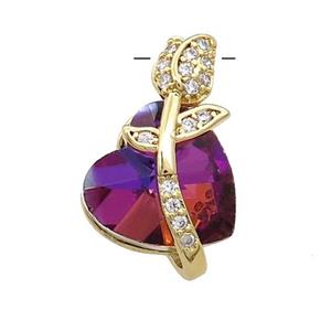 Copper Tulip Flower Pendant Pave Crystal Glass Zircon Gold Plated, approx 14-20mm [FN38189]