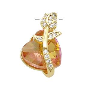 Copper Tulip Flower Pendant Pave Crystal Glass Zircon Gold Plated, approx 14-20mm [FN38190]