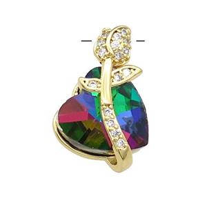 Copper Tulip Flower Pendant Pave Crystal Glass Zircon Gold Plated, approx 14-20mm [FN38194]