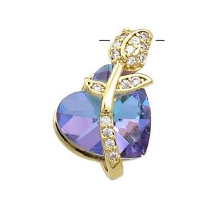 Copper Tulip Flower Pendant Pave Crystal Glass Zircon Gold Plated, approx 14-20mm [FN38197]