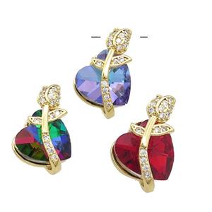 Copper Tulip Flower Pendant Pave Crystal Glass Zircon Gold Plated Mixed, approx 14-20mm [FN38198]