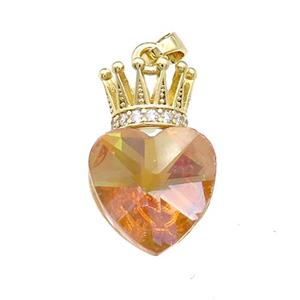 Copper Crown Pendant Pave Orange Crystal Glass Zircon Gold Plated, approx 14-21mm [FN38202]