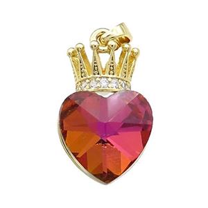 Copper Crown Pendant Pave Red Crystal Glass Zircon Gold Plated, approx 14-21mm [FN38207]