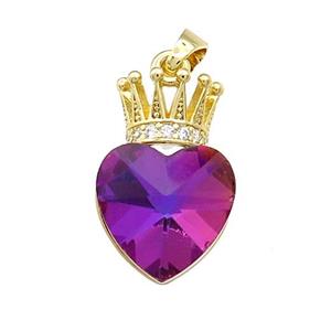 Copper Crown Pendant Pave Crystal Glass Zircon Gold Plated, approx 14-21mm [FN38208]