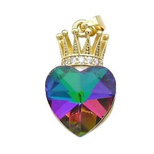 Copper Crown Pendant Pave Crystal Glass Zircon Gold Plated, approx 14-21mm [FN38209]