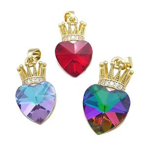 Copper Crown Pendant Pave Crystal Glass Zircon Gold Plated Mixed, approx 14-21mm [FN38211]