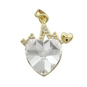 Copper Heartbeat Pendant Pave Crystal Glass Zircon Gold Plated, approx 14mm, 20mm [FN38212]