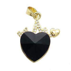 Copper Heartbeat Pendant Pave Black Crystal Glass Zircon Gold Plated, approx 14mm, 20mm [FN38213]