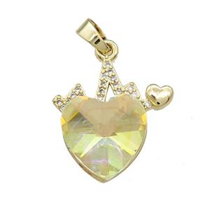 Copper Heartbeat Pendant Pave Crystal Glass Zircon Gold Plated, approx 14mm, 20mm [FN38214]