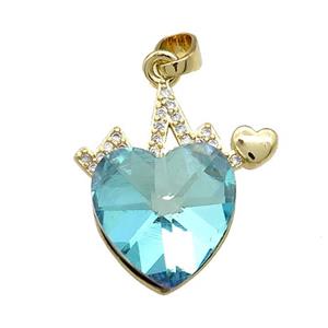 Copper Heartbeat Pendant Pave Crystal Glass Zircon Gold Plated, approx 14mm, 20mm [FN38216]