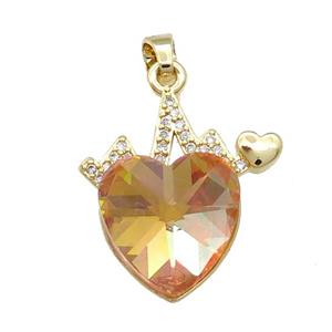 Copper Heartbeat Pendant Pave Crystal Glass Zircon Gold Plated, approx 14mm, 20mm [FN38217]