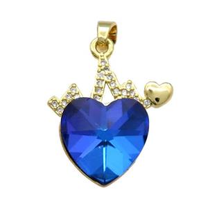 Copper Heartbeat Pendant Pave Crystal Glass Zircon Gold Plated, approx 14mm, 20mm [FN38218]