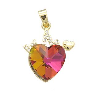 Copper Heartbeat Pendant Pave Crystal Glass Zircon Gold Plated, approx 14mm, 20mm [FN38220]