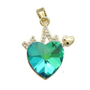 Copper Heartbeat Pendant Pave Crystal Glass Zircon Gold Plated, approx 14mm, 20mm [FN38221]