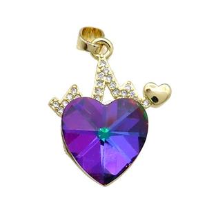 Copper Heartbeat Pendant Pave Crystal Glass Zircon Gold Plated, approx 14mm, 20mm [FN38222]