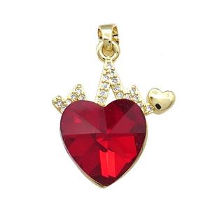 Copper Heartbeat Pendant Pave Crystal Glass Zircon Gold Plated, approx 14mm, 20mm [FN38223]